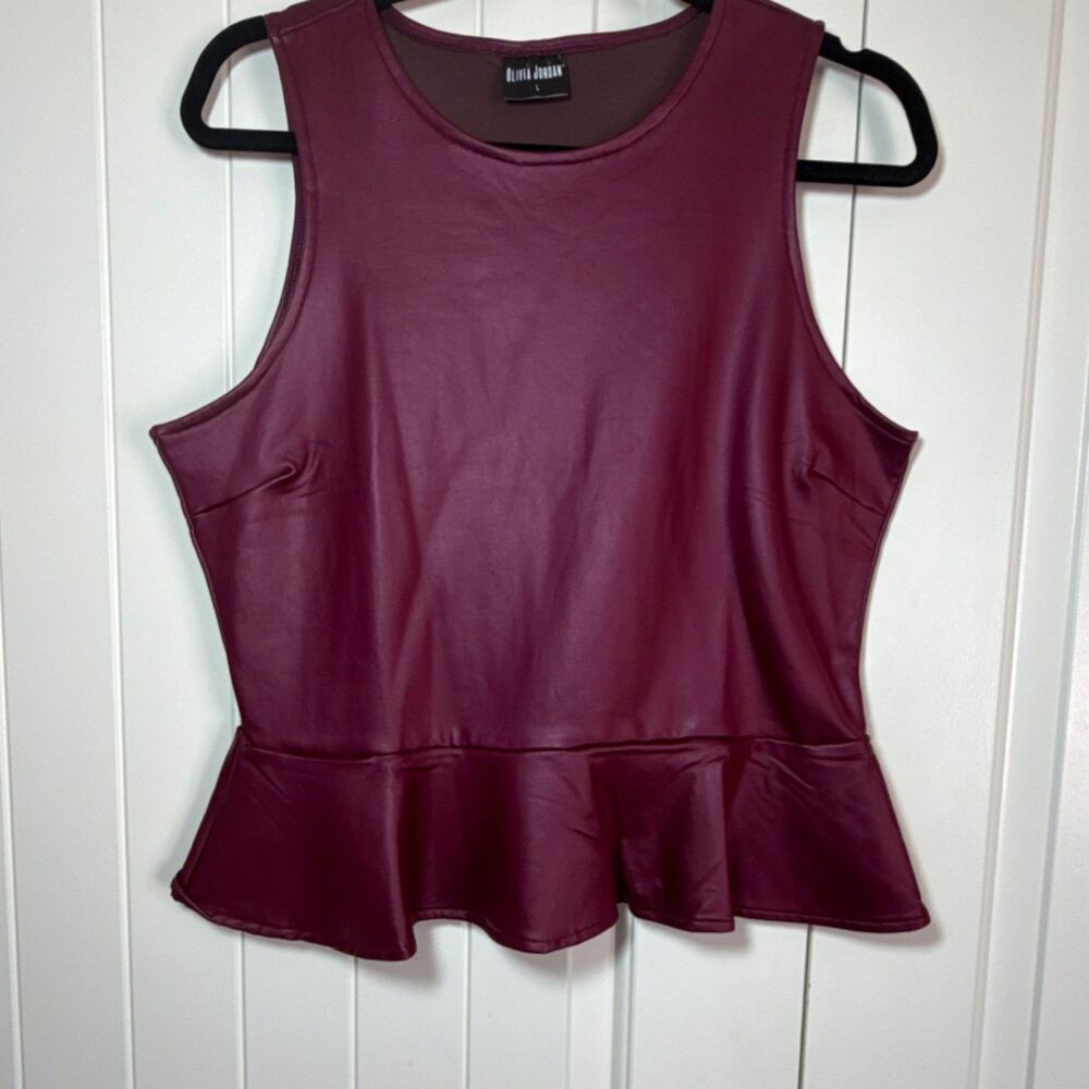Olivia Jordan Burgundy Sleeveless Peplum Round Neck Blouse Polyester Spandex L